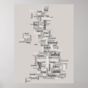 Poster Mapa de texto BRITÂNICO da cidade de Grâ Bretanh