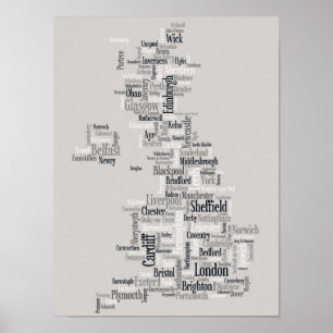 Póster Mapa de texto BRITÂNICO da cidade de Grâ Bretanh