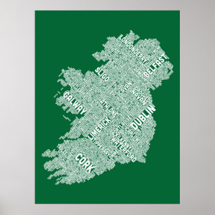 Póster Mapa de Texto da Cidade de Eire da Irlanda