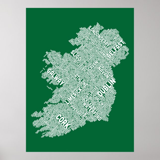 Póster Mapa de Texto da Cidade de Eire da Irlanda (Frente)