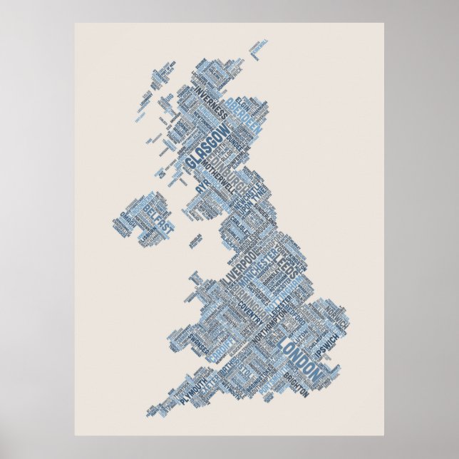 Poster Mapa de Texto da Cidade do Reino Unido do excelent (Frente)