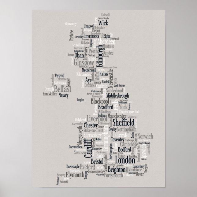 Póster Mapa de Texto da Cidade do Reino Unido do excelent (Frente)