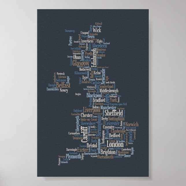 Póster Mapa de Texto da Cidade do Reino Unido do excelent (Frente)