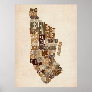 Póster Mapa de texto da tipografia de Manhattan New York