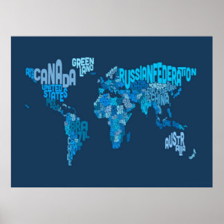 Poster Mapa de texto do mapa mundial