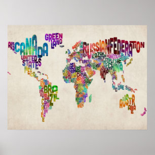 Poster Mapa de texto do mundo