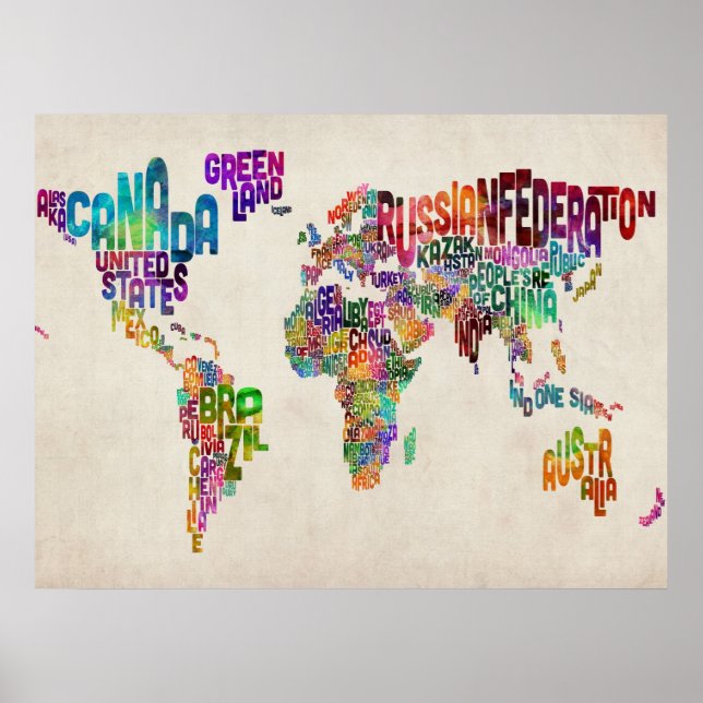 Poster Mapa de texto do mundo (Frente)