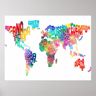Poster Mapa de texto do mundo