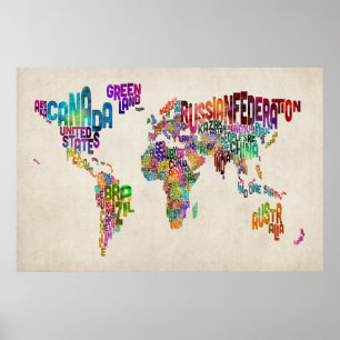 Poster Mapa de texto do mundo