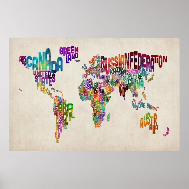 Poster Mapa de texto do mundo (Frente)