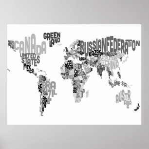 Póster Mapa de texto do mundo