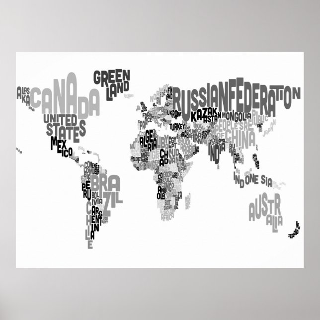 Póster Mapa de texto do mundo (Frente)
