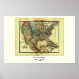 Póster Mapa de Thunot Duvotenay 1848:  Etats-Unis & Mexiq