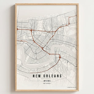 Poster Mapa de Tinta Japonesa de Nova Orleans Arte de Par