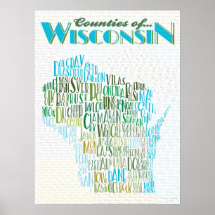 Poster Mapa de Tipografia de Wisconsin