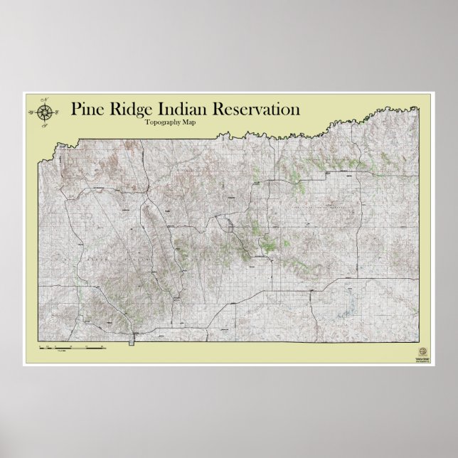 Poster Mapa de Topografia de Reserva de Pine Ridge (Frente)