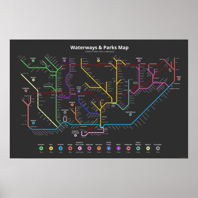 Poster Mapa de Toronto Waterways & Parks (24"x16") (Frente)