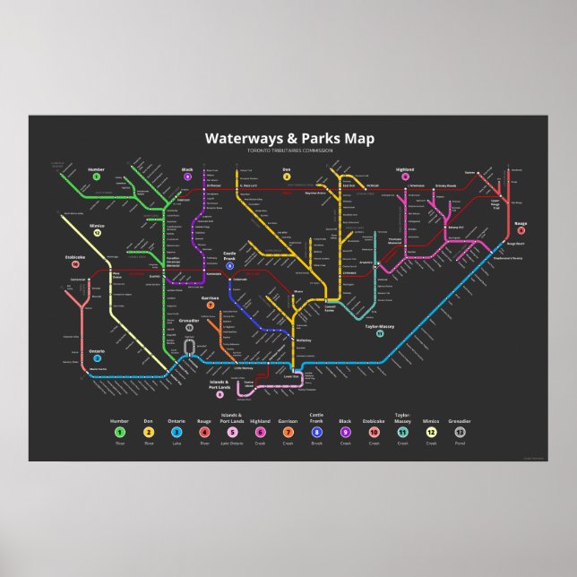 Poster Mapa de Toronto Waterways & Parks (36"x24") (Frente)