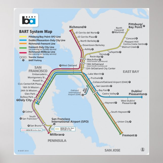 Poster Mapa de Trem da BART (Frente)