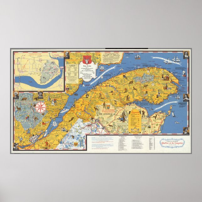 Poster Mapa de Vacanes, Quebec, Gaspesie (Canadá) (Frente)