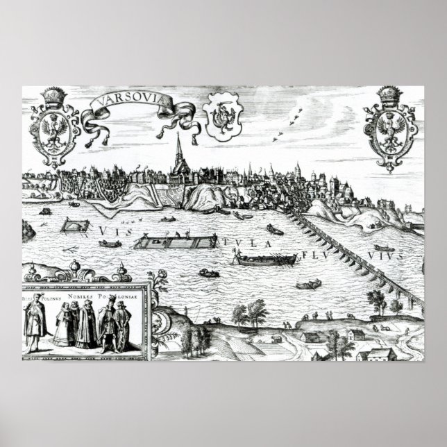 Póster Mapa de Varsóvia, de Civitates Orbis Terrarum, por (Frente)