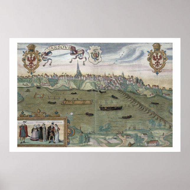 Poster Mapa de Varsóvia, de Civitates Orbis Terrarum, por (Frente)