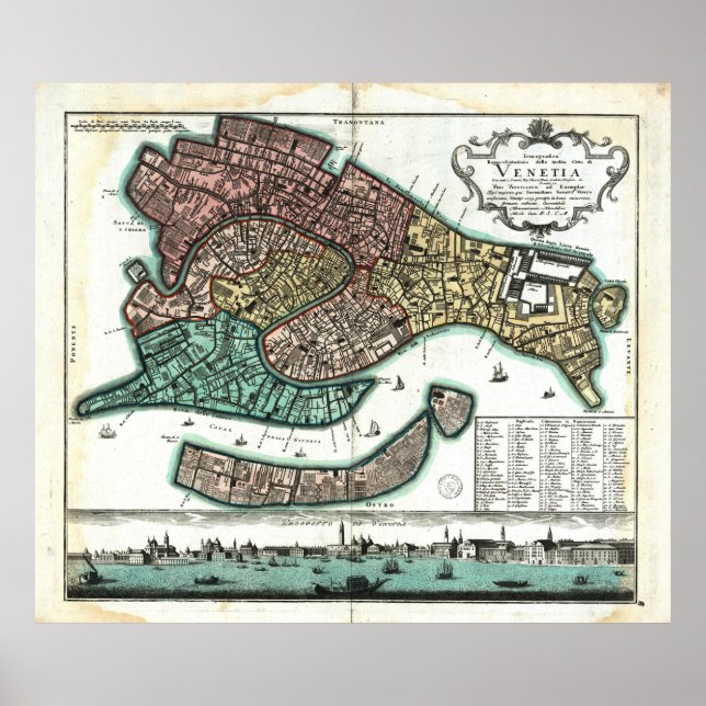 Póster Mapa de Veneza Itália (1729) (Frente)