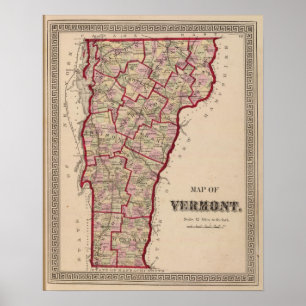 Poster Mapa de Vermont