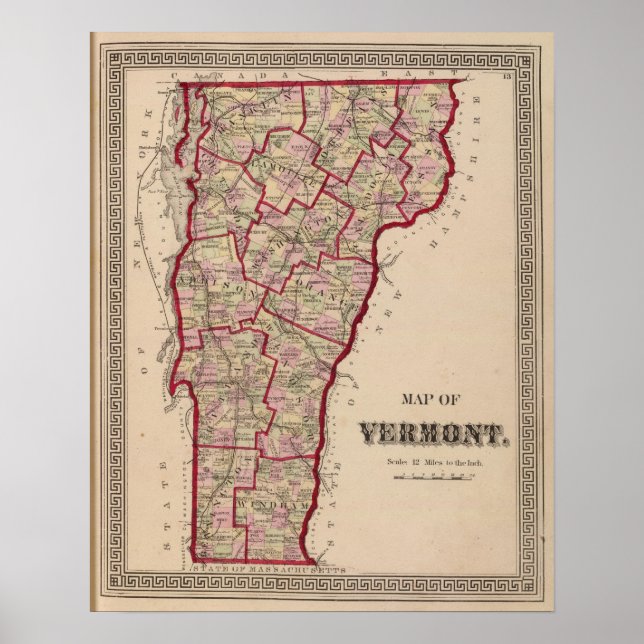 Poster Mapa de Vermont (Frente)