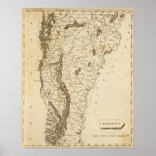 Póster Mapa de Vermont por Arrowsmith (Frente)