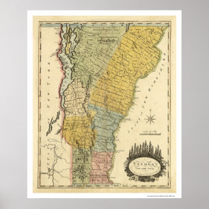 Póster Mapa de Vermont por Carey 1814