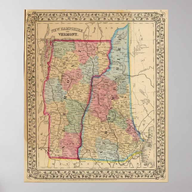Póster Mapa de Vermont por Mitchell (Frente)