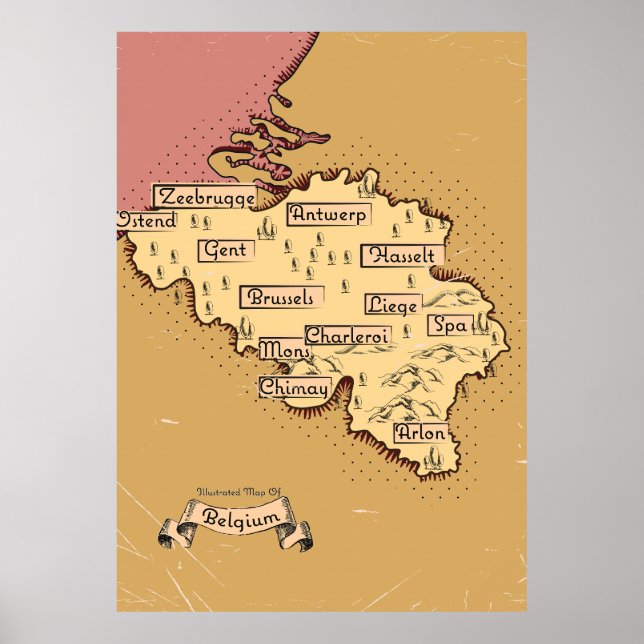 Poster Mapa de viagem antigo da Bélgica (Frente)