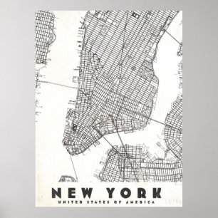 Poster Mapa de Viagem Antigo da Cidade de Nova York
