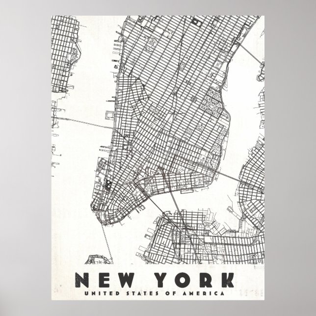 Poster Mapa de Viagem Antigo da Cidade de Nova York (Frente)