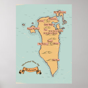 Poster Mapa de viagem antigo do Bahrein