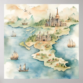 Poster Mapa de Viagem Aquarela