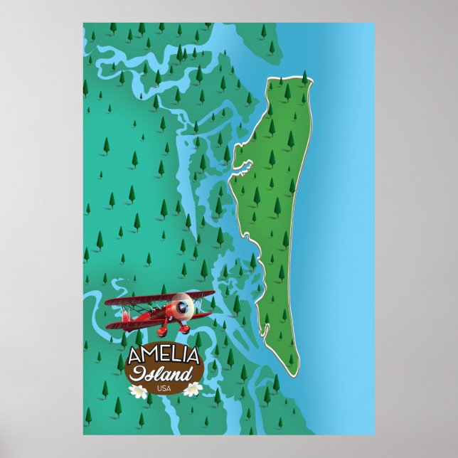 Poster Mapa de viagem da Amelia Island. (Frente)