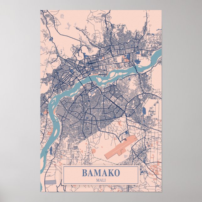 Poster Mapa de viagem da cidade arejada de Bamaco Mali (Frente)