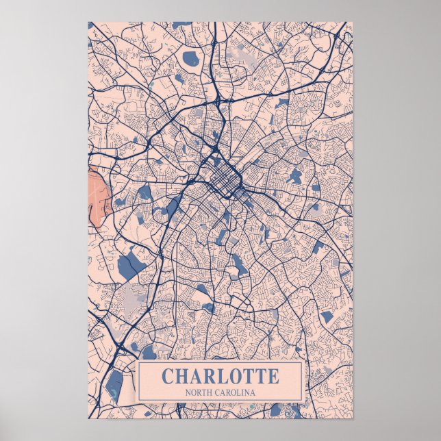 Poster Mapa de Viagem da Cidade Breezy Charlotte Carolina (Frente)
