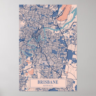 Poster Mapa de viagem da cidade ventosa de Brisbane Austr