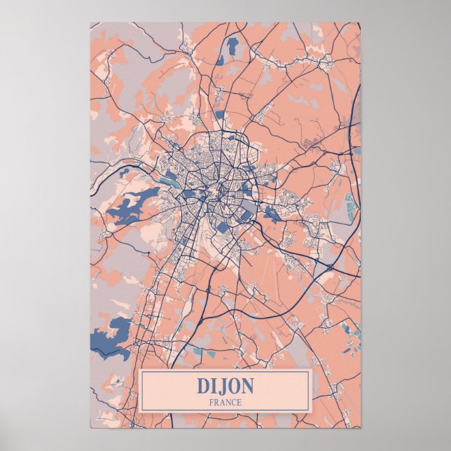 Poster Mapa de viagem da cidade ventosa de Dijon França (Frente)