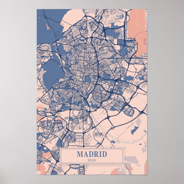 Poster Mapa de viagem da cidade ventosa de Madrid Espanha (Frente)