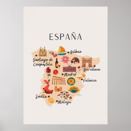 Poster Mapa de viagem da Espanha
