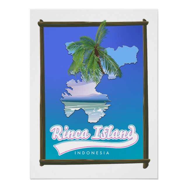 Póster Mapa de viagem da ilha Rinca Indonésia (Frente)