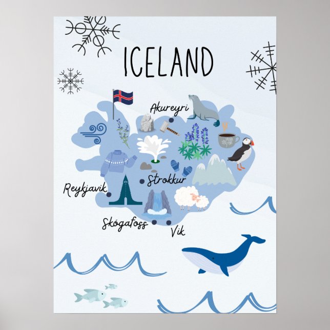 Poster Mapa de viagem da Islândia fofo (Frente)