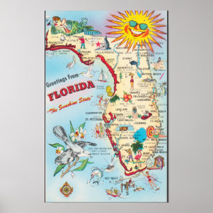 Poster Mapa de Viagem da Vintage Florida