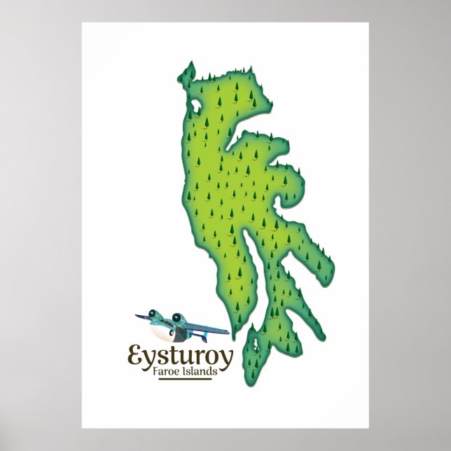 Poster Mapa de Viagem das Ilhas Faroé do Eysturoy (Frente)