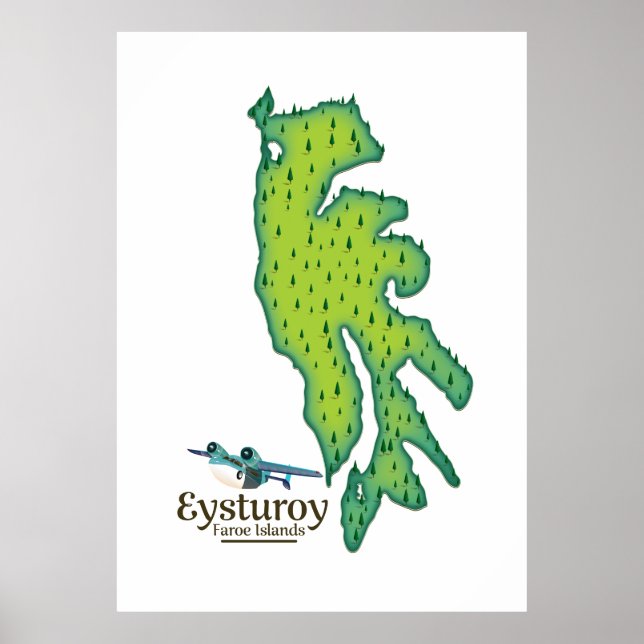 Poster Mapa de Viagem das Ilhas Faroé do Eysturoy (Frente)