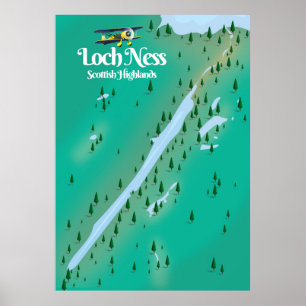 Poster Mapa de viagem de Loch Ness Scottish Highlands